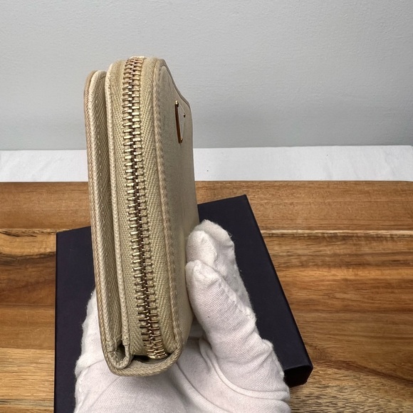 Vintage Authentic Prada Bi-fold Tessuto Gold Zip Wallet Made In Italy - Picture 12 of 13
